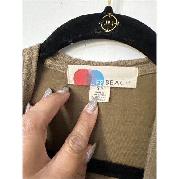 Free People Beach Navy Green Side Pockets Solid Open Front Long Cardigan Sz SP - Picture 2 of 6